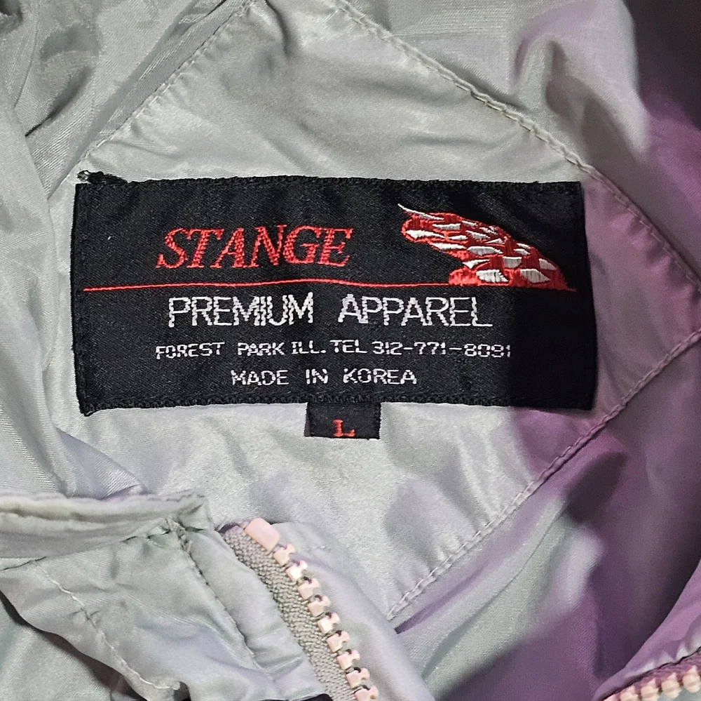 80s Mobil 1 Racing Bomber Windbreaker‎ Hooded Jacket Stange Sz L Gray Korea Vtg